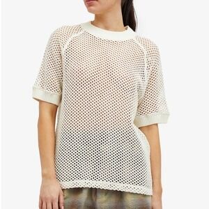 Girls of Dust Open Knit Mesh Sweater Size Large Cream Coastal Casual Minimalist